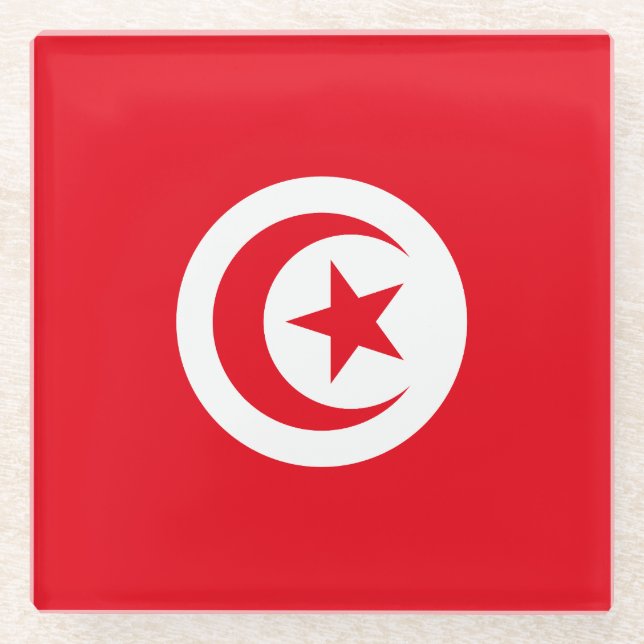 Tunesien-Flagge Glasuntersetzer (Vorderseite)