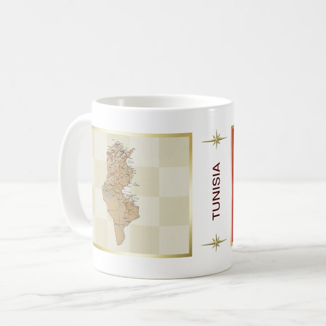 Tunesien-Flagge + Karten-Tasse Kaffeetasse (Vorderseite Links)