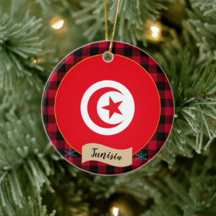 Tunesien, kariertes Rotes Büffel und tunesische Fl Keramik Ornament