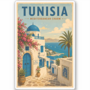 Tunesien Landschaftsillustration Reise Kunst Vinta Aufkleber