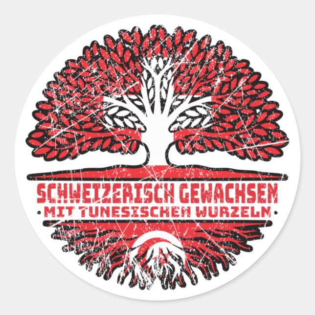 Tunesien Tunesisch Schweizer Schweiz Baum Wurzel Runder Aufkleber (Vorderseite)