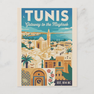 Tunesien Tunis Retro-Reiseplakat-Kunst drucken Postkarte