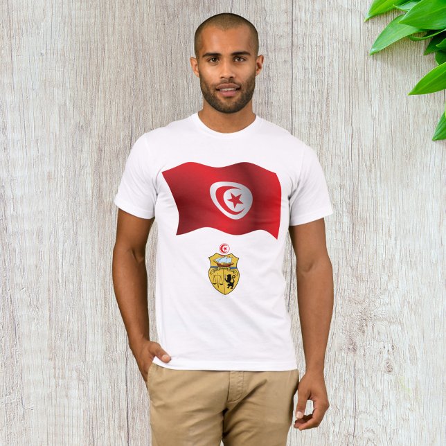 Tunesische Flagge und Wappen Patriotischer Tunesie T-Shirt (Von Creator hochgeladen)