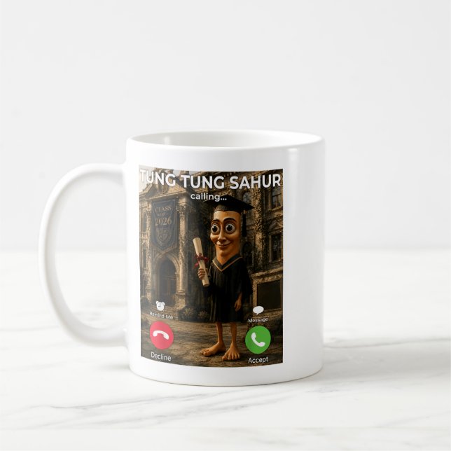 Tung Tung Sahur Calling Meme Abschluss Abschluss Kaffeetasse (Links)