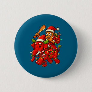 Tung Tung Sahur reitet auf einem Elefanten Weihnac Button