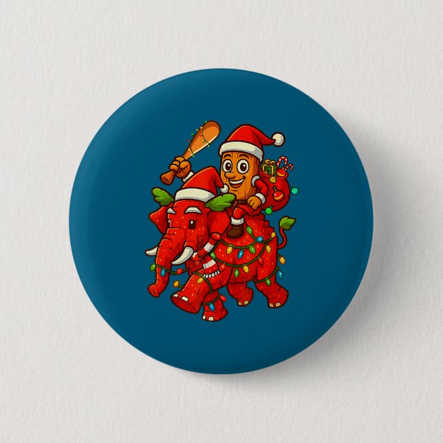Tung Tung Sahur Riding Elephant Christmas Italian  Button (Vorderseite)