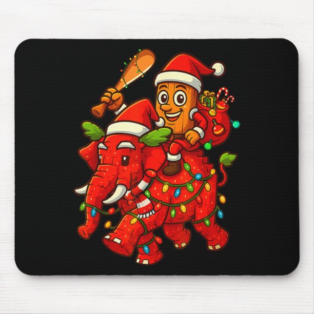 Tung Tung Sahur Riding Elephant Christmas Italian  Mousepad (Vorne)