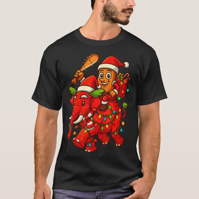 Tung Tung Sahur Riding Elephant Christmas Italian  T-Shirt (Vorderseite)