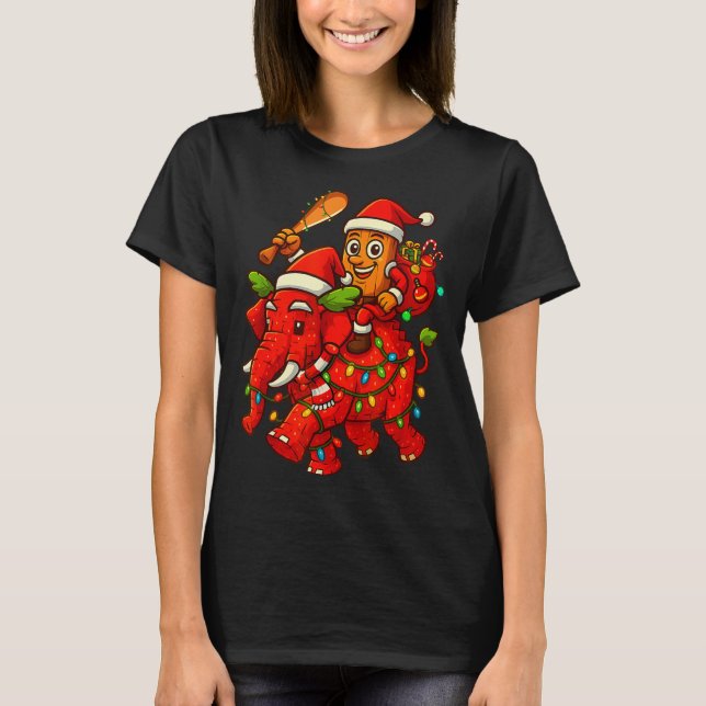 Tung Tung Sahur Riding Elephant Christmas Italian  T-Shirt (Vorderseite)