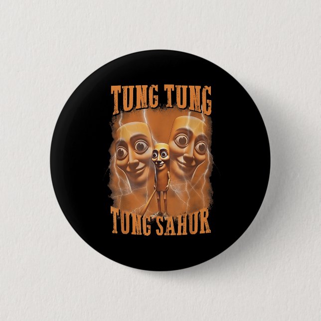 Tung Tung Tung Sahur Funny Meme Brainrot Spaß Gene Button (Vorderseite)