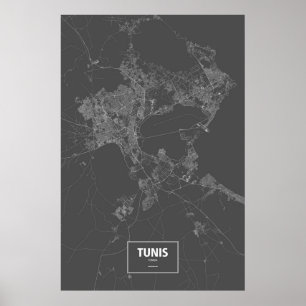 Tunis, Tunesien (weiß auf Schwarzem) Poster