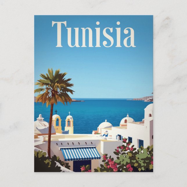 Tunisia Mediterranean Coast Retro Postkarte (Vorderseite)