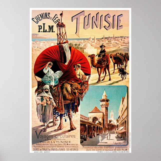 Tunisie PLM Tunesien Vintage Travel Poster wiederh (Vorne)