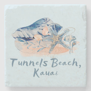 Tunnels Beach Kauai Muscheln   Steinuntersetzer