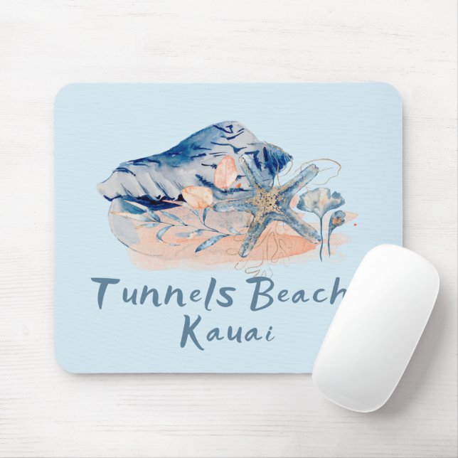 Tunnels Beach Kauai Seashells Mousepad (Mit Mouse)
