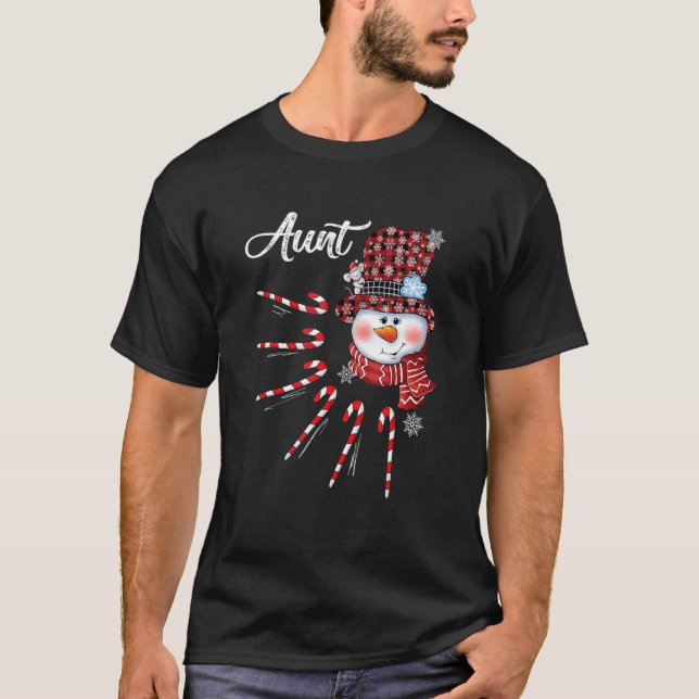 Tunt Snowman Candy Cane Christmas Red Kariert Hat T-Shirt (Vorderseite)