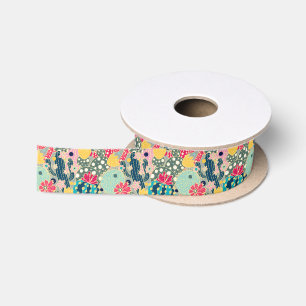 Tupfen-Kaktus-Muster des Monogramm-  buntes Satinband