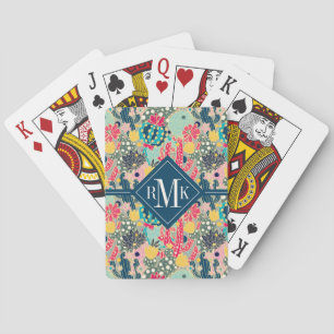 Tupfen-Kaktus-Muster des Monogramm- buntes Spielkarten