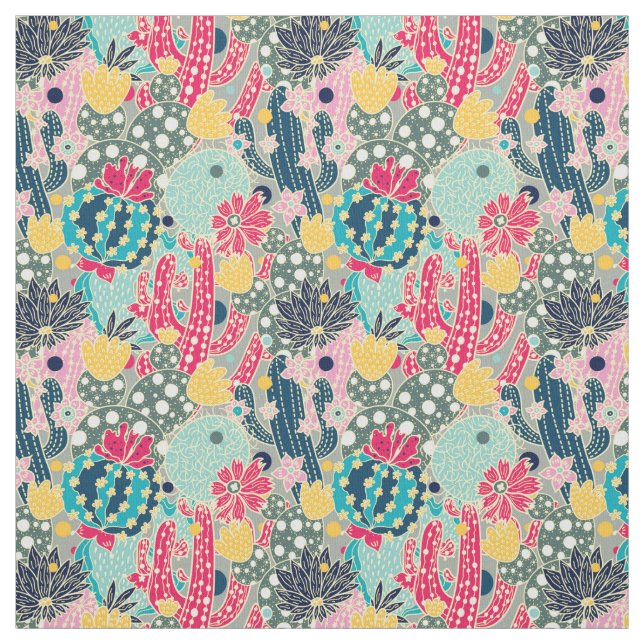 Tupfen-Kaktus-Muster des Monogramm-| buntes Stoff (Muster)