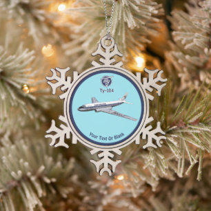 Tupolev (Т у о е в) Tu-104 Airliner Schneeflocken Zinn-Ornament
