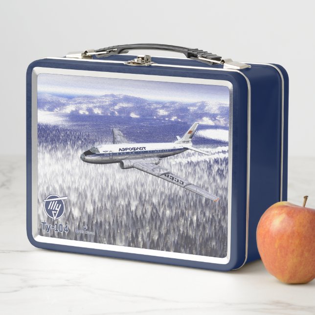 Tupolev (Т у п о е в) Tu-104 über Sibirien Metall Lunch Box (Beispiel)
