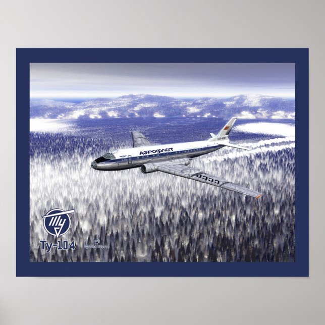 Tupolev (Т у п о е в) Tu-104 über Sibirien Poster (Vorne)