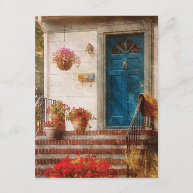 Tür - blaue Vordertür Postkarte (Vorderseite)