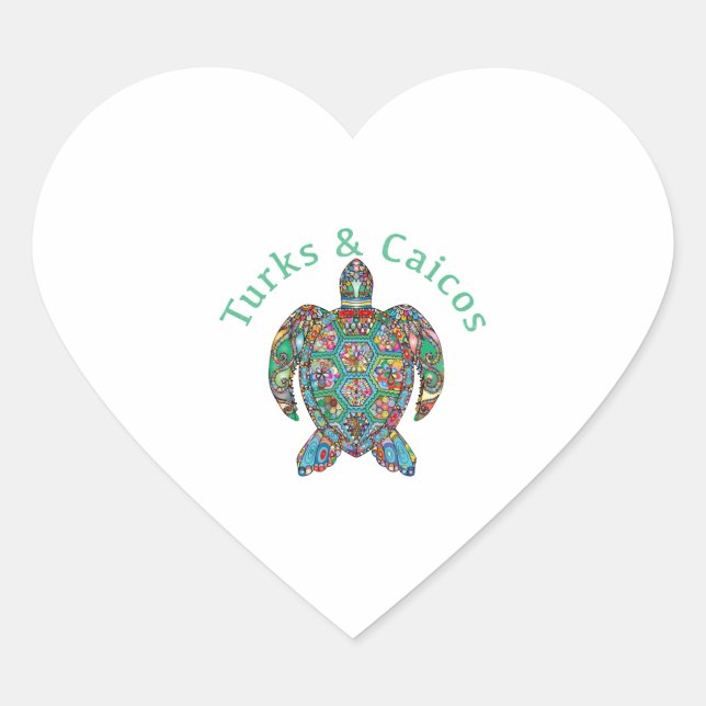 Tur Caicos Tribal Turtle Herz-Aufkleber (Vorderseite)