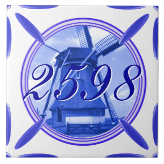 Tür-Zahl-Holland-Windmühlen-Delft-Blau gedruckt Fliese