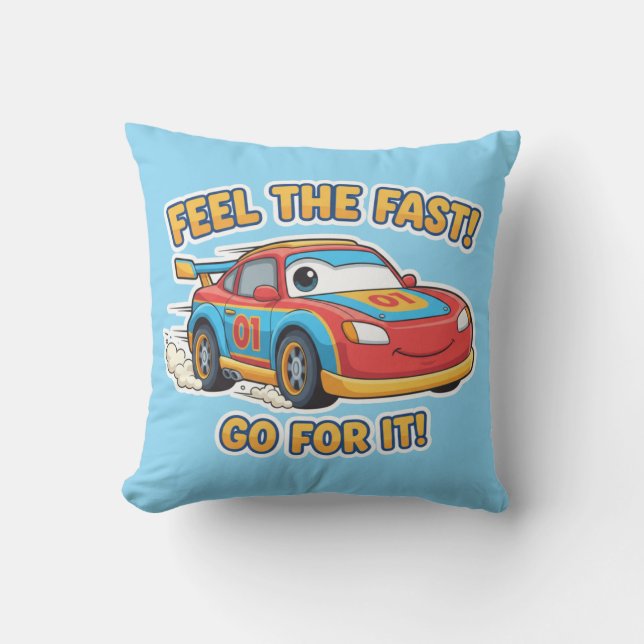Turbo Racer "Feel The Fast" Cartoon Sports Car Kissen (Vorderseite)
