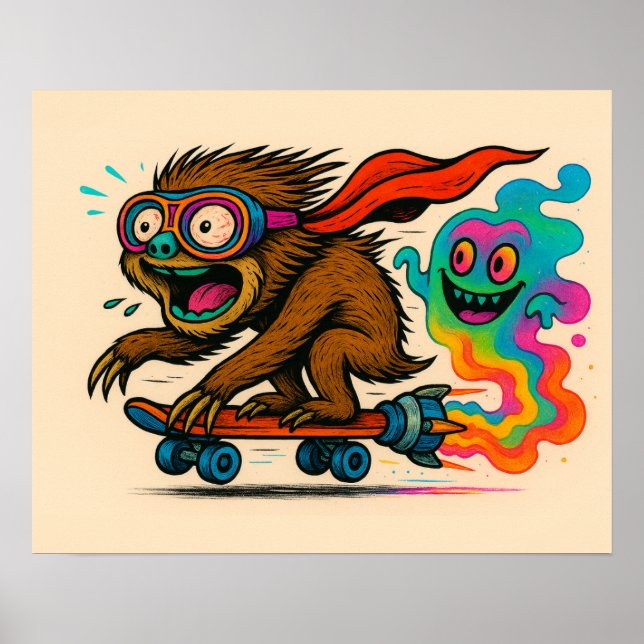 Turbo Sloth Skateboard Poster (Vorne)