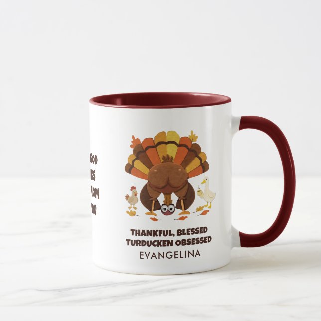 TURDUCKEN BESSSEN Lustiger Erntedankfest-Tag Tasse (Rechts)