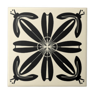 Turia Spanish Art Nouveau Black and Creme Tile Fliese