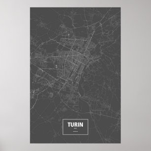 Turin, Italien (weiß auf Schwarzem) Poster