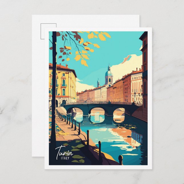 Turin Italy Vintage Travel Illustration Postkarte (Vorne/Hinten)