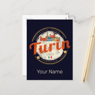 Turin Piedmont Retro Skyline Vintage Pasta Feiertagspostkarte