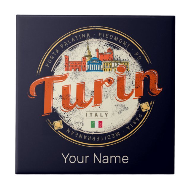 Turin Piedmont Retro Skyline Vintage Pasta Fliese (Vorderseite)