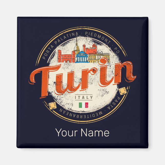 Turin Piedmont Retro Skyline Vintage Pasta Magnet (Vorne)