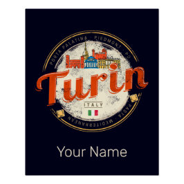 Turin Piedmont Retro Skyline Vintage Pasta Poster