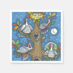 TÜRKEI-BAUM, ERNTEDANK-FUNNY GOBBLERS ROOSTING SERVIETTE