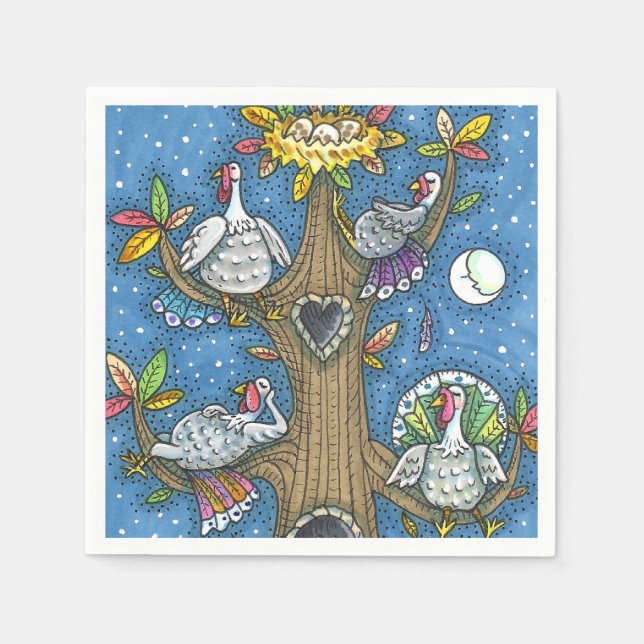 TÜRKEI-BAUM, ERNTEDANK-FUNNY GOBBLERS ROOSTING SERVIETTE (Vorderseite)