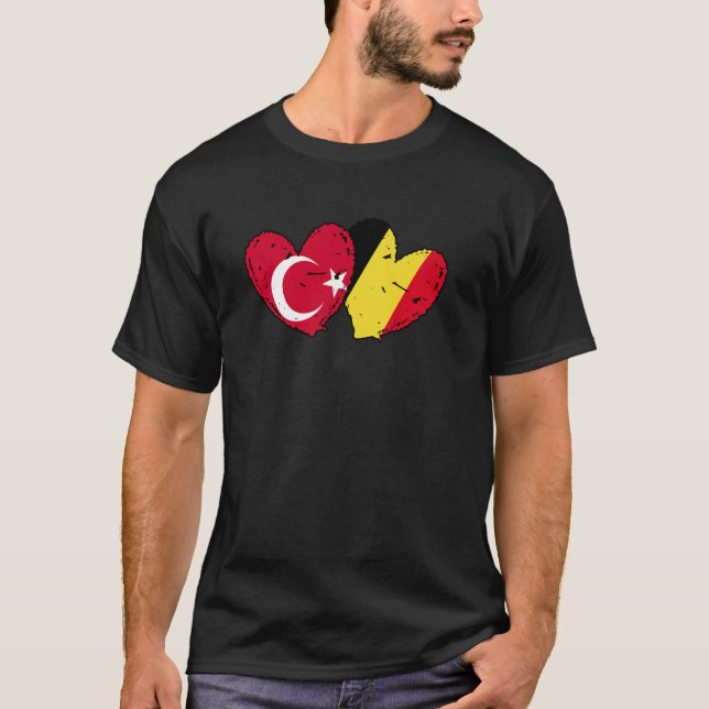 Türkei Belgien Liebe Herz Türkisch Belgisch Dual N T-Shirt (Vorderseite)