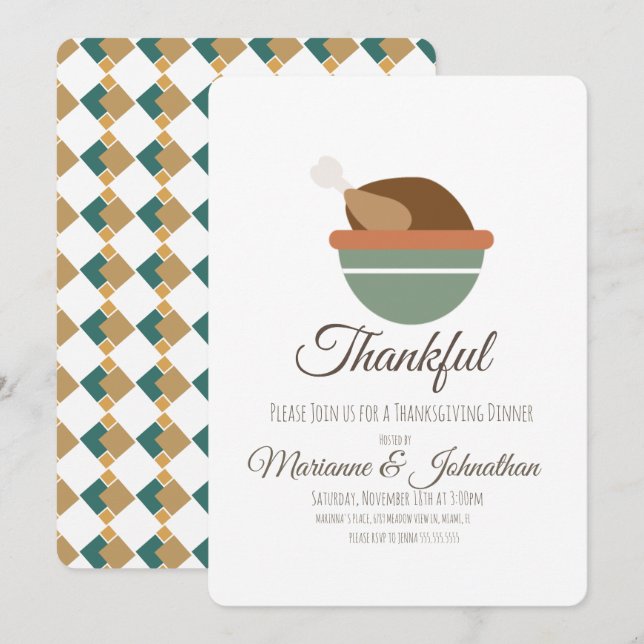 Türkei Bowl Dankbares Erntedank Dinner Family Einladung (Vorne/Hinten)