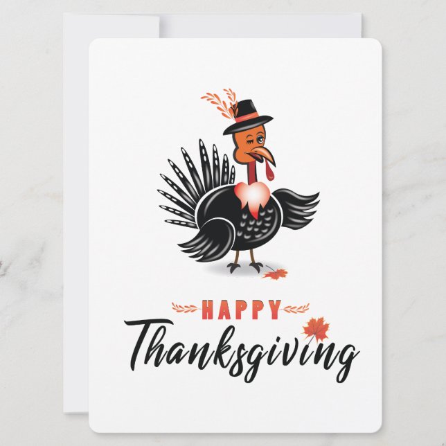 Türkei Cartoon mit Hat Happy Thanksgiving Card Einladung (Vorderseite)