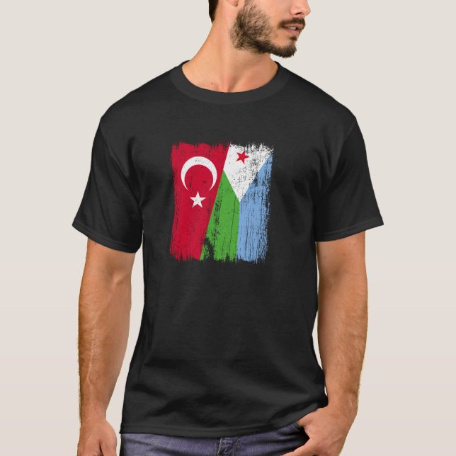Türkei Dschibuti Halbfahne Türkischer Dschibuti Pr T-Shirt (Vorderseite)