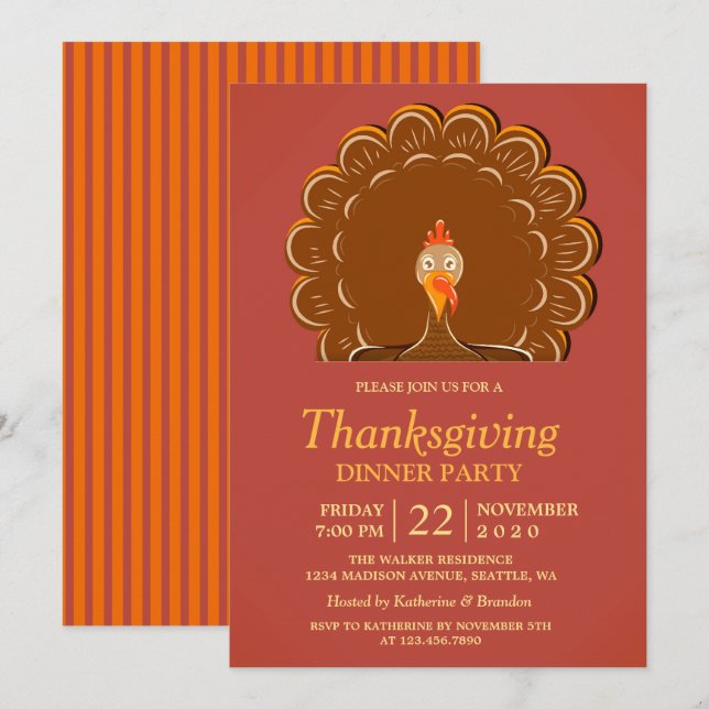 Türkei Erntedank Abendessen Party Einladung (Vorne/Hinten)