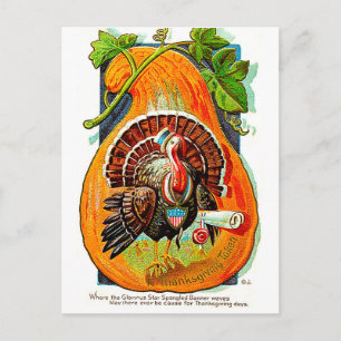 Türkei im Orangenkürbis, Vintager Erntedank Postkarte