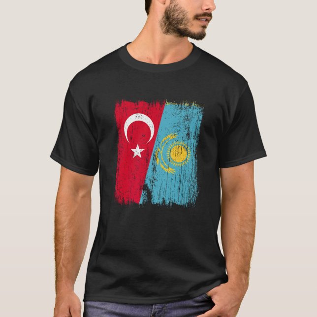 Türkei Kasachstan Halbfahne Türkisches Kasachstan  T-Shirt (Vorderseite)