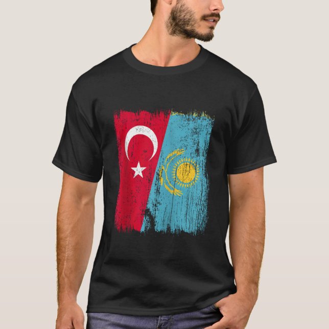 Türkei Kasachstan Halbfahne Türkisches Kasachstan  T-Shirt (Vorderseite)