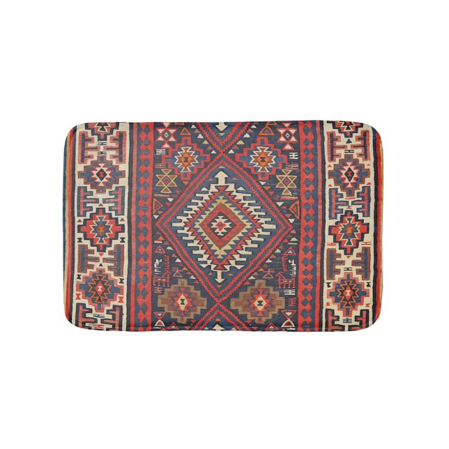 Türkei Kilim Aztec Red Blue Tan  Badematte (Vorderseite)